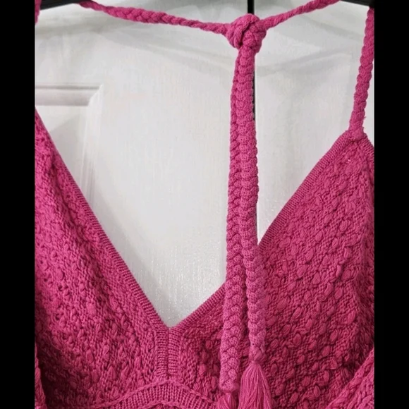 Aqua Fuchsia Crochet Halter Mini Dress - Picture 4 of 4